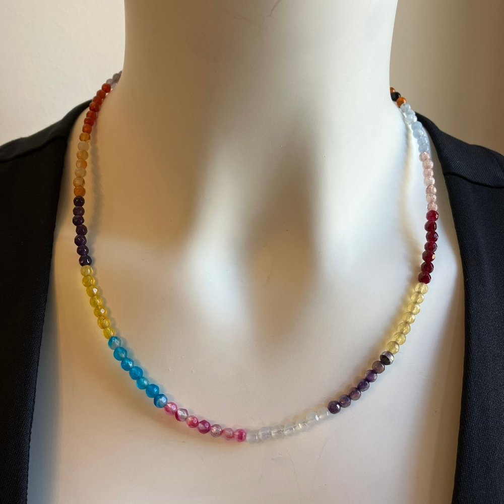 Dainty Beaded Tourmaline Women's 18 inch Necklace riviera mixed gemstones